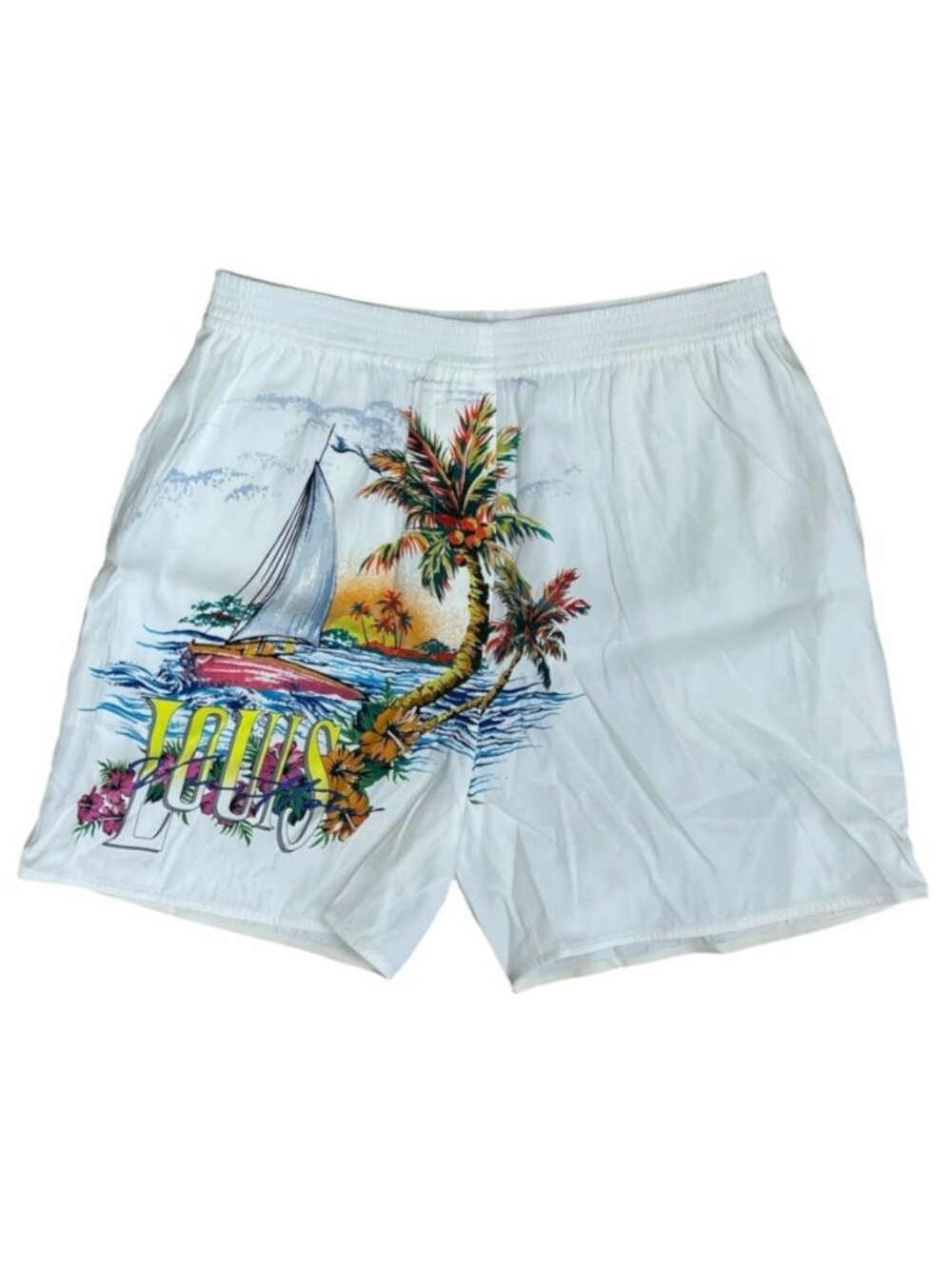 Louis Vuitton Shorts Graphic Print Rayon White Casual